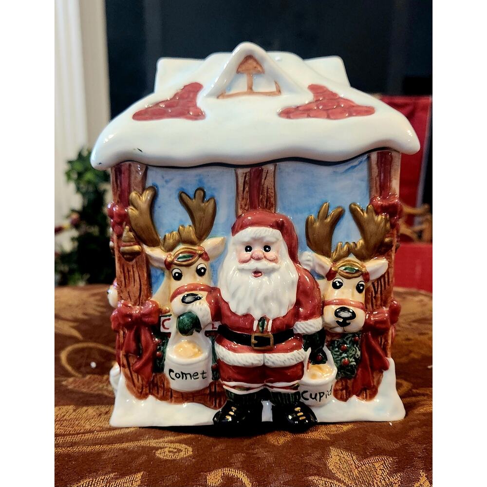 2002 DEER SANTA CANDY JAR BY FITZ AND FLOYD - Picture 2 of 7